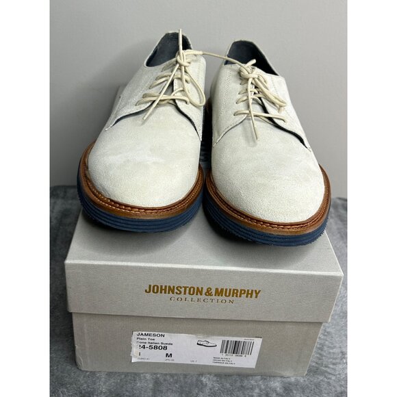 Johnston & Murphy Jameson Plain Toe Oxford In Bone Italian Suede Size 8 - Picture 1 of 8